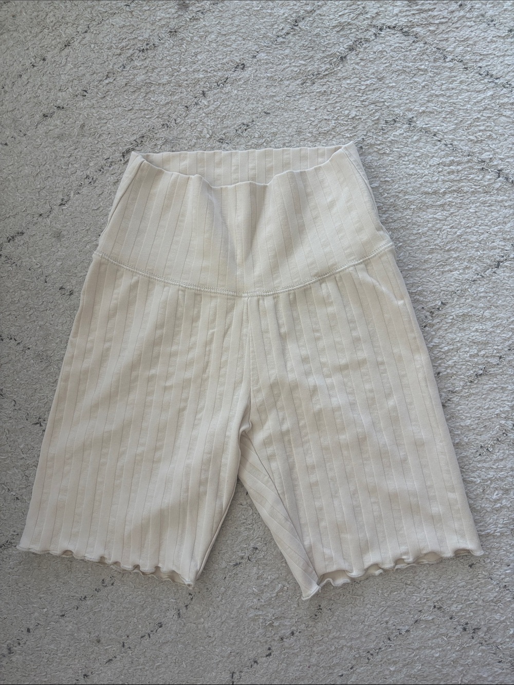 aerie Ribbed High-Rise 7” Cream Bike Shorts